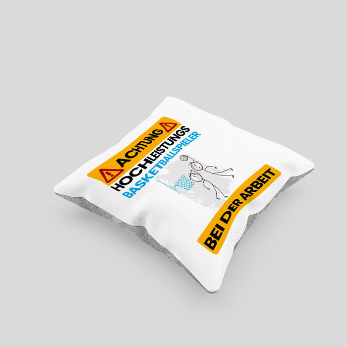 Basketballspieler Kissen mit Füllung 40x40 Geschenk Lustiger Spruch Geschenkidee für Basketballspieler Achtung Hochleistungs Basketballspieler Bei Der Arbeit (Grau) Grau Trendation