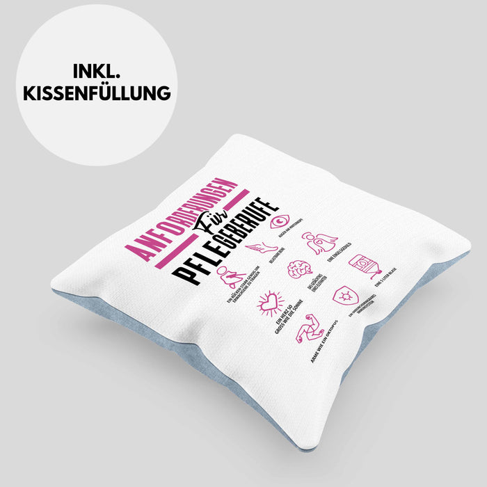 Pflege Kissen mit Füllung 40x40 Geschenk Pflege-Berufe Geschenkidee Alten-Pflegerin Anforderungen Für Pflege-Berufe (Grau) Blau Trendation