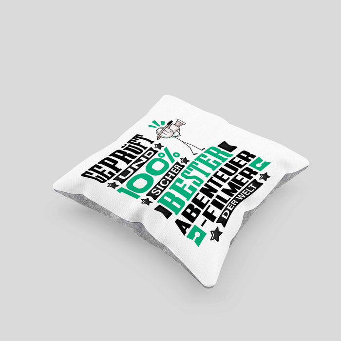 Abenteuerfilmer Geschenk Lustiger Spruch für Abenteuerfilmer Geschenkidee Bester Abenteuerfilmer Der WeltKissen mit Füllung 40x40 (Grau) Grau Trendation
