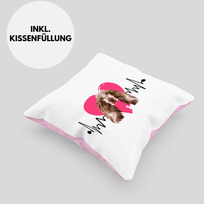 Cocker Spaniel Besitzer Kissen mit Füllung 40x40 Geschenk Lustiger Spruch Geschenkidee Herzschlag Cocker Spaniel (Grau) Rosa Trendation