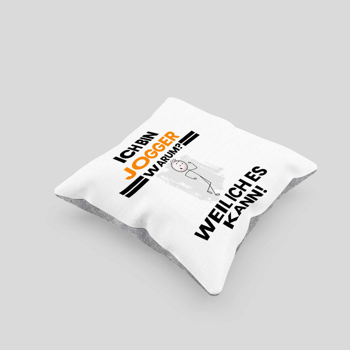 Jogger Geschenk Kissen mit Füllung 40x40 Lustiger Spruch Ich Bin Jogger Warum Weil Ich Es Kann Geschenkidee Bester Jogger Geburtstag (Grau) Grau Trendation