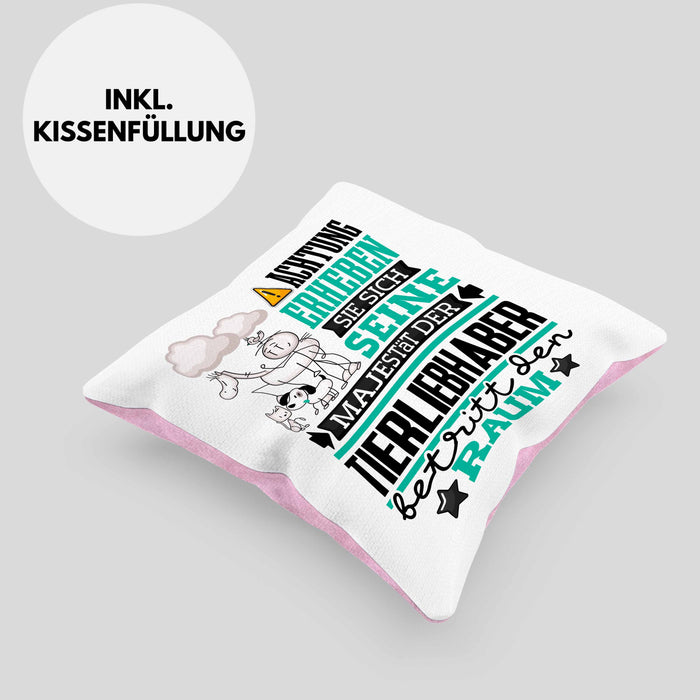 Tierwohlhaber Geschenk Kissen mit Füllung 40x40 Lustiger Spruch Erheben Sie Sich Der Tierwohlhaber Betritt den Raum (Grau) Rosa Trendation