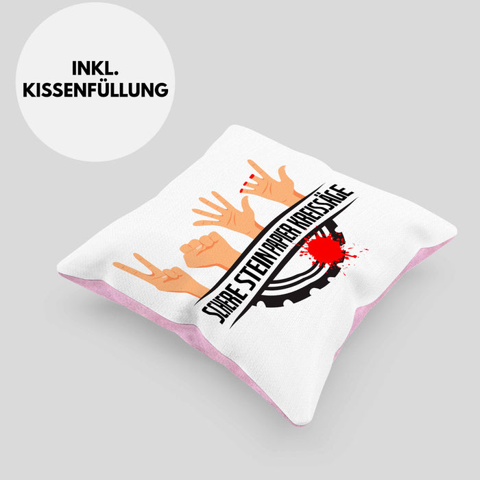 Schere Kreissäge Kissen mit Füllung 40x40 Geschenk Holzarbeiter Geschenkidee Schreiner (Grau) Rosa Trendation