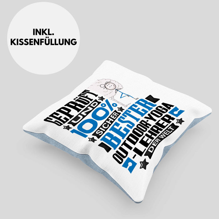 Outdoor-Yoga-Lehrer Geschenk Lustiger Spruch für Outdoor-Yoga-Lehrer Geschenkidee Bester Outdoor-Yoga-Lehrer Der WeltKissen mit Füllung 40x40 (Grau) Blau Trendation