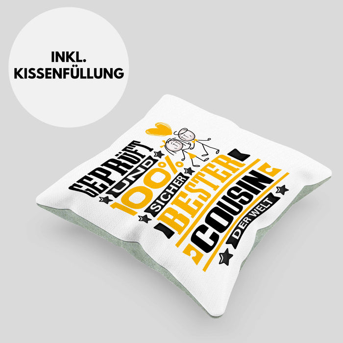 Cousin Geschenk Lustiger Spruch für Cousin Geschenkidee Bester Cousin Der WeltKissen mit Füllung 40x40 (Grau) Grün Trendation