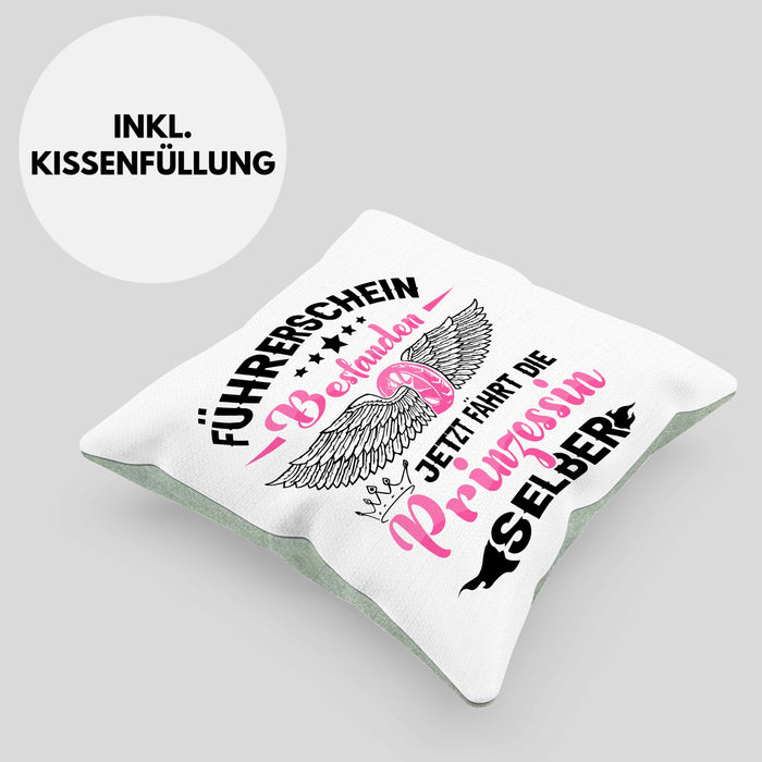 Führerschein Bestanden Kissen mit Füllung 40x40 Geschenk Frauen Mädchen Prinzessin Geschenk zum Bestandenden Führerschein (Grau) Grün Trendation