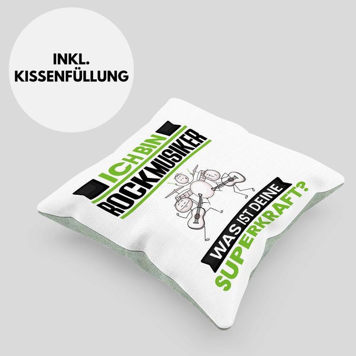 Rockmusiker Kissen mit Füllung 40x40 Geschenk für Rockmusiker Geburtstag Lustiger Spruch Was Ist Deine Superkraft (Grau) Grün Trendation