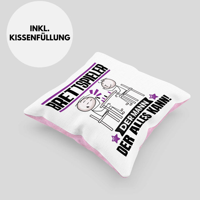Brettspieler Kissen mit Füllung 40x40 Geschenk für Brettspieler Der Mann Der Alles Kann Geschenkidee zum Geburtstag (Grau) Rosa Trendation
