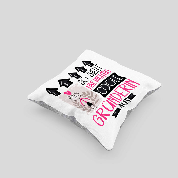 Gründerin Geschenk Kissen mit Füllung 40x40 Lustig Geschenkidee für Gründerin Geburtstag So Sieht Eine Richtig Coole Gründerin Aus Frauen Spruch (Grau) Grau Trendation