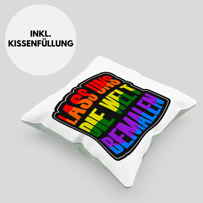 Geschenkidee LGBT Kissen mit Füllung 40x40 "Lass uns die Welt Bemalen" Regenbogenfarben (Grau) Grün Trendation