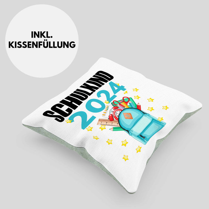 Einschulung Mädchen Geschenk Schultüte Füllung Kissen mit Füllung 40x40 Schulstart 1. Schultag Schuleinführung Schulanfang Geschenkidee Schulkind 2024 (Grau) Grün Trendation