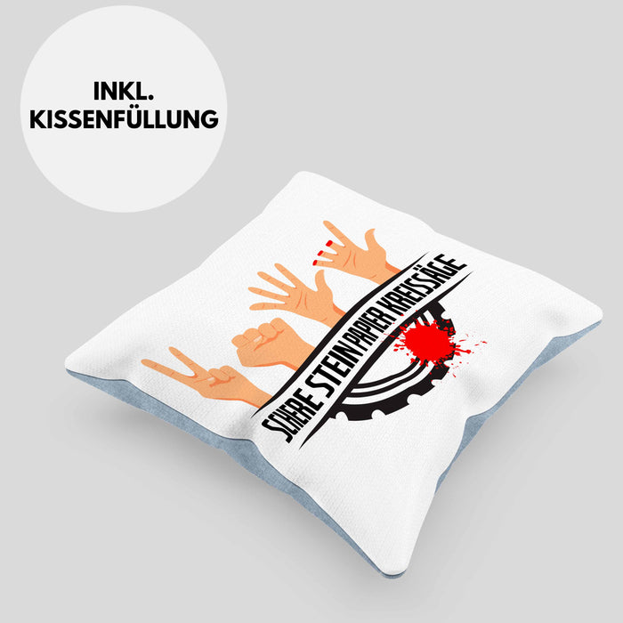 Schere Kreissäge Kissen mit Füllung 40x40 Geschenk Holzarbeiter Geschenkidee Schreiner (Grau) Blau Trendation