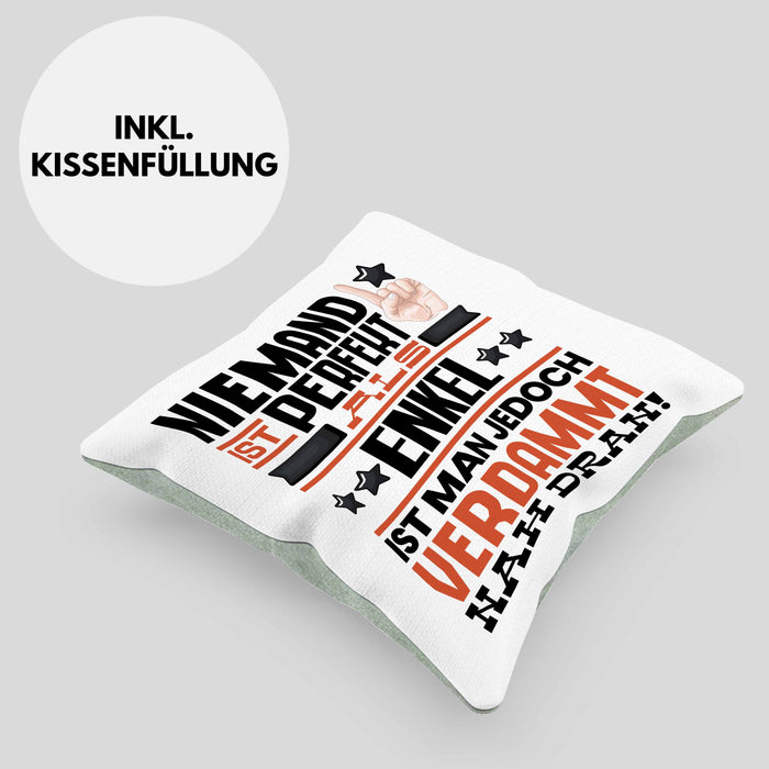 Enkel Geschenk Kissen mit Füllung 40x40 Lustige Geschenkidee für Enkel Geburtstag Niemand Ist Perfekt Aber Als Enkel Ist Man Nah Dran (Grau) Grün Trendation