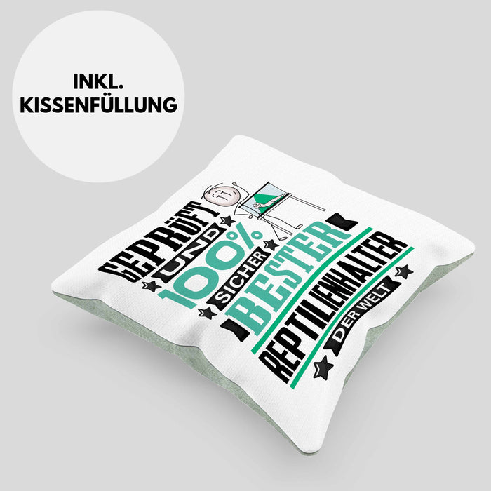 Reptilienhalter Geschenk Lustiger Spruch für Reptilienhalter Geschenkidee Bester Reptilienhalter Der WeltKissen mit Füllung 40x40 (Grau) Grün Trendation