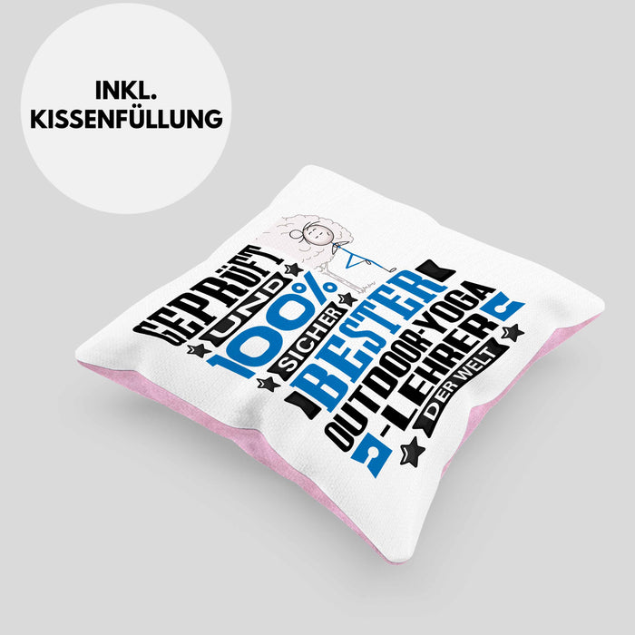 Outdoor-Yoga-Lehrer Geschenk Lustiger Spruch für Outdoor-Yoga-Lehrer Geschenkidee Bester Outdoor-Yoga-Lehrer Der WeltKissen mit Füllung 40x40 (Grau) Rosa Trendation