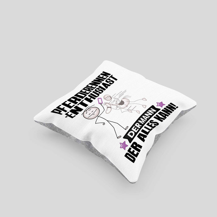 Pferderennen-Enthusiast Kissen mit Füllung 40x40 Geschenk für Pferderennen-Enthusiast Der Mann Der Alles Kann Geschenkidee zum Geburtstag (Grau) Grau Trendation