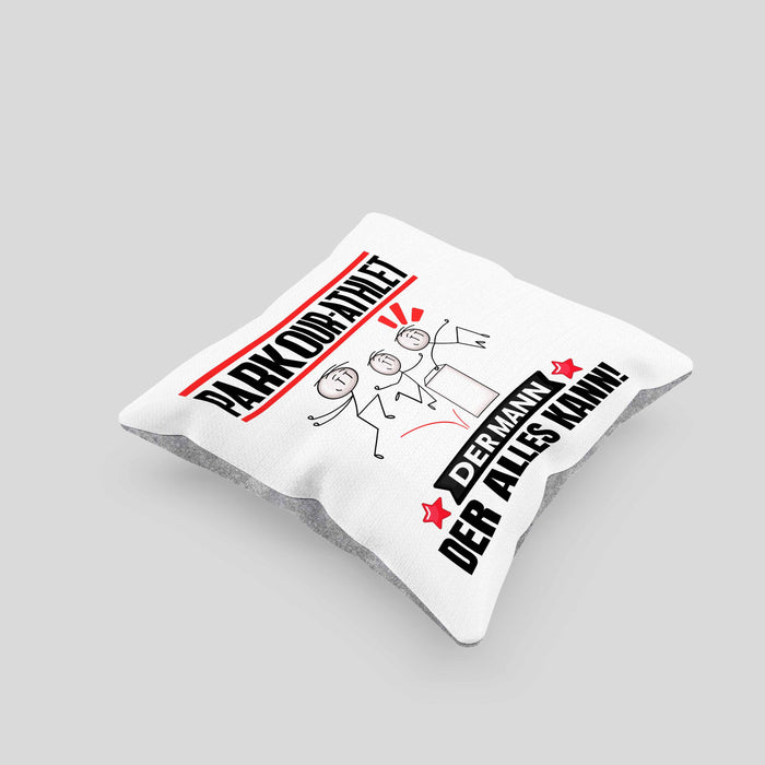 Parkour-Athlet Kissen mit Füllung 40x40 Geschenk für Parkour-Athlet Der Mann Der Alles Kann Geschenkidee zum Geburtstag (Grau) Grau Trendation