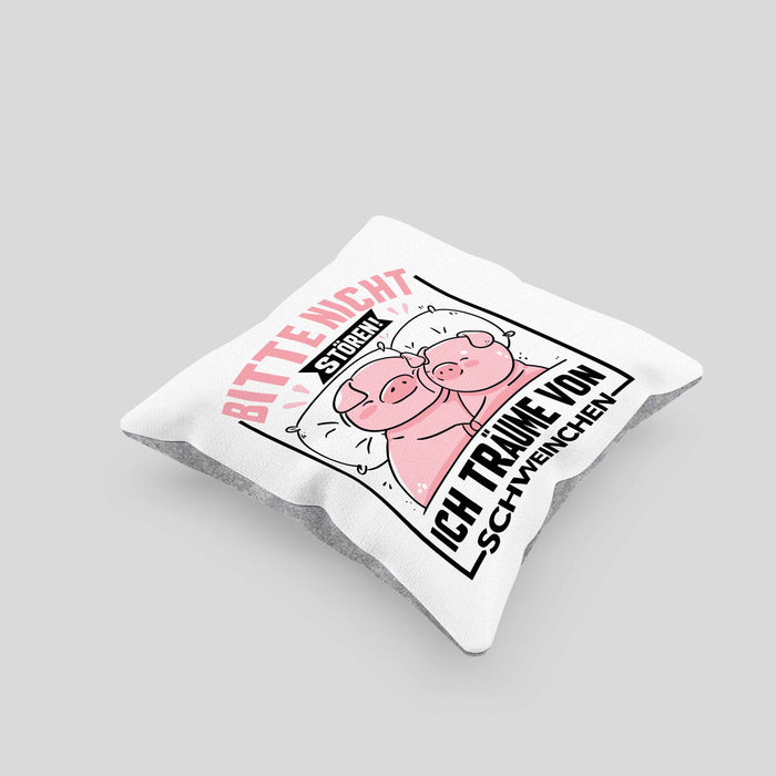 Schweine-Liebhaberin Kissen mit Füllung 40x40 Geschenk Bitte Nicht Stören Ich Träume Von Schweinchen Schwein Sau Besitzer Hausschwein (Grau) Grau Trendation