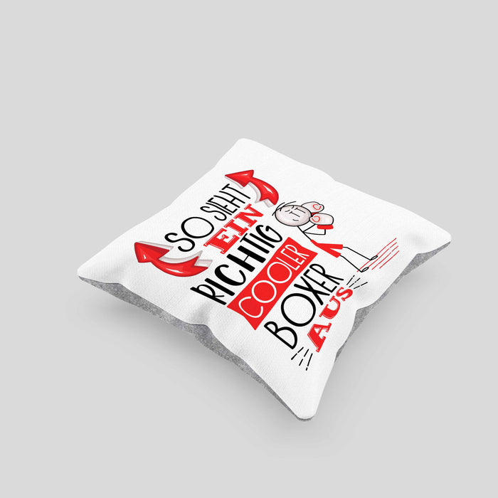 Boxer Kissen mit Füllung 40x40 Geschenk So Sieht Ein Richtig Cooler Boxer Aus Geschenkidee Spruch Lustig (Grau) Grau Trendation