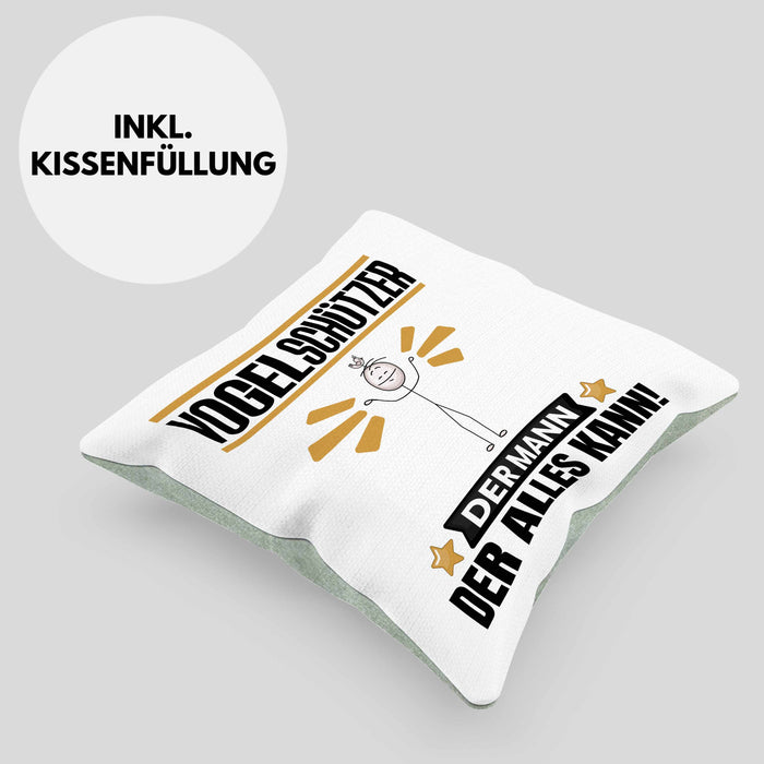 Vogelschützer Kissen mit Füllung 40x40 Geschenk für Vogelschützer Der Mann Der Alles Kann Geschenkidee zum Geburtstag (Grau) Grün Trendation