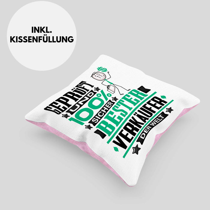 Verkäufer Geschenk Lustiger Spruch für Verkäufer Geschenkidee Bester Verkäufer Der WeltKissen mit Füllung 40x40 (Grau) Rosa Trendation