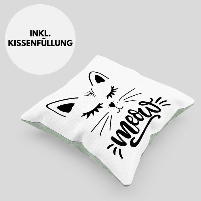 Katzen-Besitzerin Kissen mit Füllung 40x40 Geschenk Meow Katze Geschenkidee Miau Katzen Mama (Grau) Grün Trendation