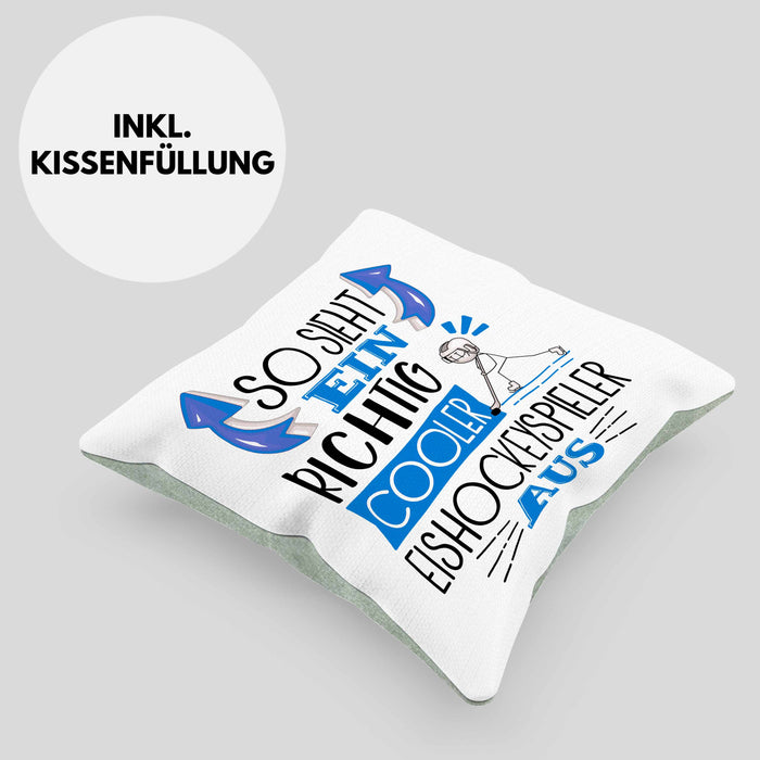So Sieht Ein Richtig Cooler Eishockeyspieler Aus Geschenk Kissen mit Füllung 40x40 Lustiger Spruch Geschenkidee (Grau) Grün Trendation