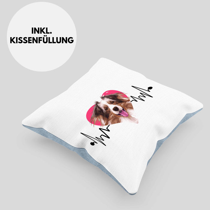 Australian Shepherd Besitzer Kissen mit Füllung 40x40 Geschenk Lustiger Spruch Geschenkidee Herzschlag Australian Shepherd (Grau) Blau Trendation