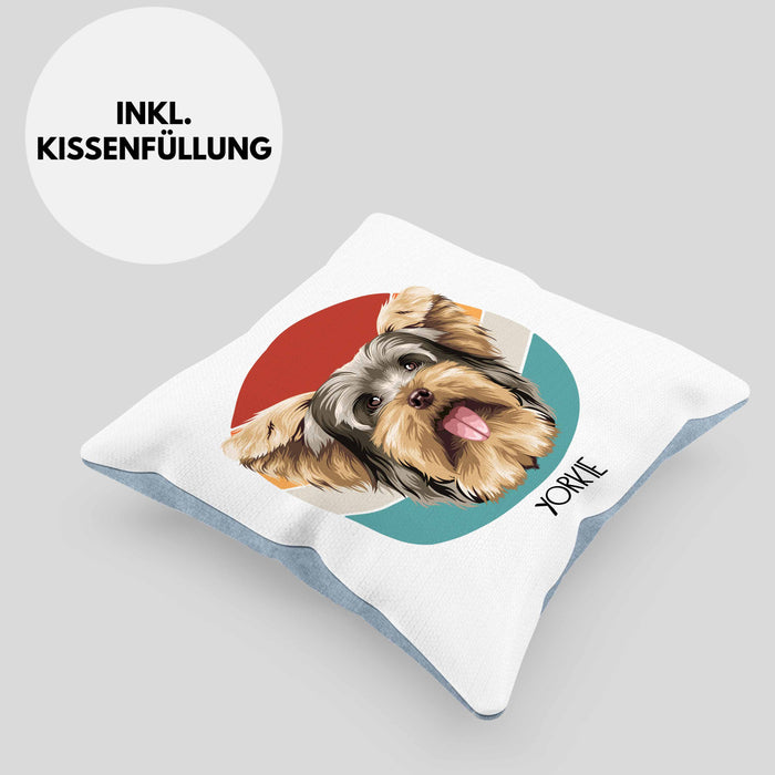 Yorkie Besitzer Kissen mit Füllung 40x40 Geschenk Lustiger Spruch Geschenkidee Yorkie Mama Papa (Grau) Blau Trendation