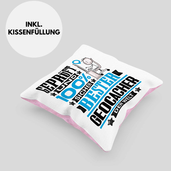 Geocacher Geschenk Lustiger Spruch für Geocacher Geschenkidee Bester Geocacher Der WeltKissen mit Füllung 40x40 (Grau) Rosa Trendation