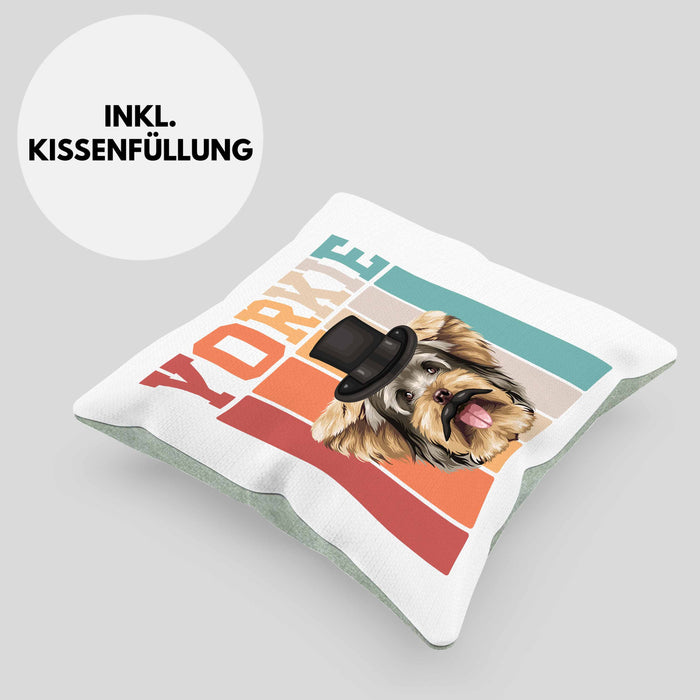 Yorkie Besitzer Kissen mit Füllung 40x40 Geschenk Lustiger Spruch Geschenkidee Retro Vinatge Yorkie (Grau) Grün Trendation