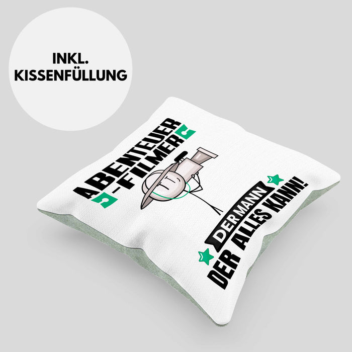 Abenteuerfilmer Kissen mit Füllung 40x40 Geschenk für Abenteuerfilmer Der Mann Der Alles Kann Geschenkidee zum Geburtstag (Grau) Grün Trendation