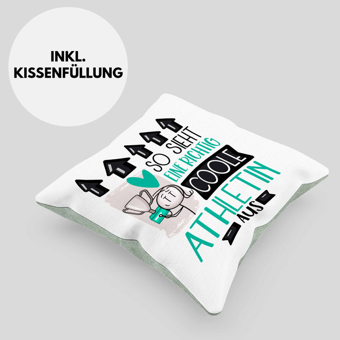 Athletin Geschenk Kissen mit Füllung 40x40 Lustig Geschenkidee für Athletin Geburtstag So Sieht Eine Richtig Coole Athletin Aus Frauen Spruch (Grau) Grün Trendation