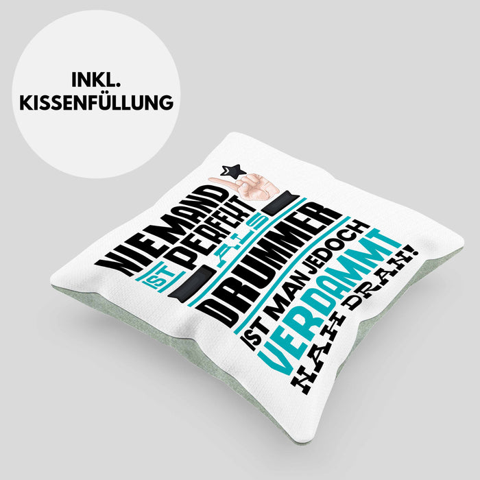 Drummer Geschenk Kissen mit Füllung 40x40 Lustige Geschenkidee für Drummer Geburtstag Niemand Ist Perfekt Aber Als Drummer Ist Man Nah Dran (Grau) Grün Trendation