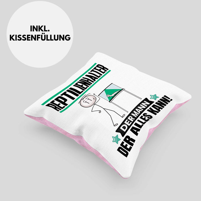 Reptilienhalter Kissen mit Füllung 40x40 Geschenk für Reptilienhalter Der Mann Der Alles Kann Geschenkidee zum Geburtstag (Grau) Rosa Trendation