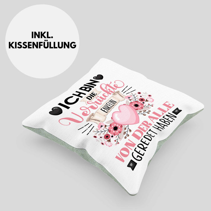 Enkelin Kissen mit Füllung 40x40 Geschenk Lustiger Spruch Geschenkidee Ich Bin Die Verrückte Enkelin Von Der Alle Geredet Haben (Grau) Grün Trendation
