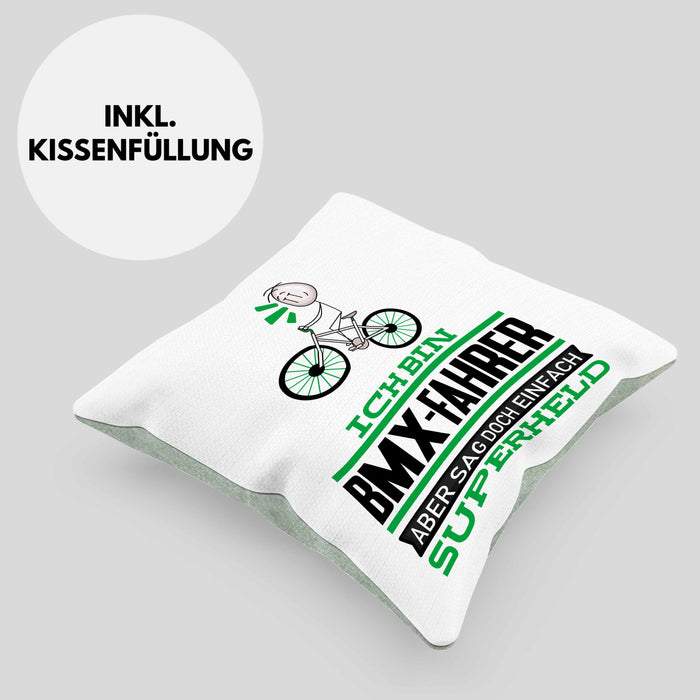BMX-Fahrer Geschenk Kissen mit Füllung 40x40 Ich Bin BMX-Fahrer Aber Sag Doch Einfach Superheld Lustige Geschenkdiee für BMX-Fahrer (Grau) Grün Trendation
