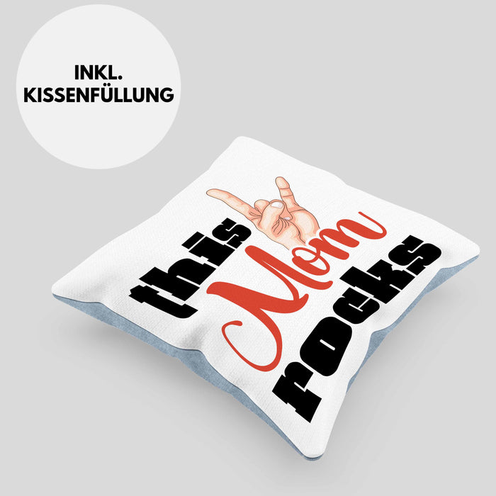 This Mom Rocks Lustige Kissen mit Füllung 40x40 Mama Rockn Roll Geschenkidee (Grau) Blau Trendation