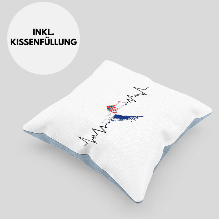 Kroatische Flagge Kissen mit Füllung 40x40 Geschenk Herzschlag Kroatien (Grau) Blau Trendation