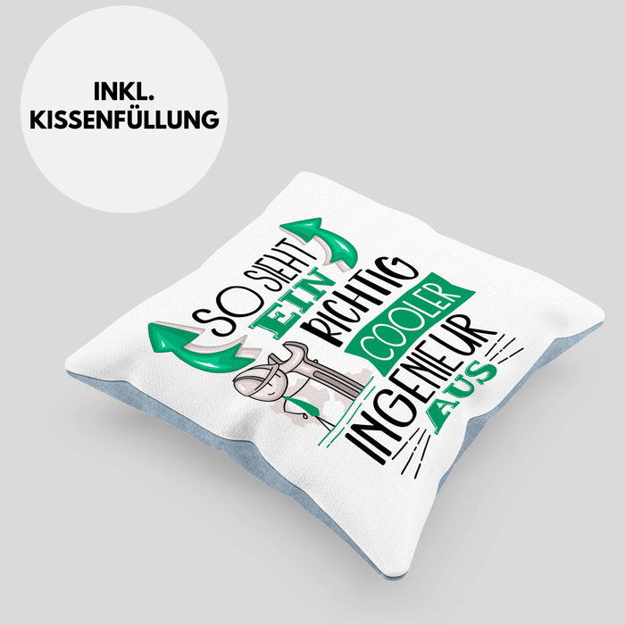 Ingenieur Kissen mit Füllung 40x40 Geschenk So Sieht Ein RIchtig Cooler Ingenieur Aus Geschenkidee Lustiger Spruch Geburtstag (Grau) Blau Trendation