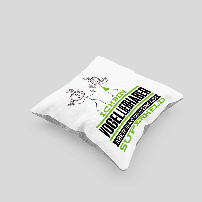 Vogelliebhaber Geschenk Kissen mit Füllung 40x40 Ich Bin Vogelliebhaber Aber Sag Doch Einfach Superheld Lustige Geschenkdiee für Vogelliebhaber (Grau) Grau Trendation