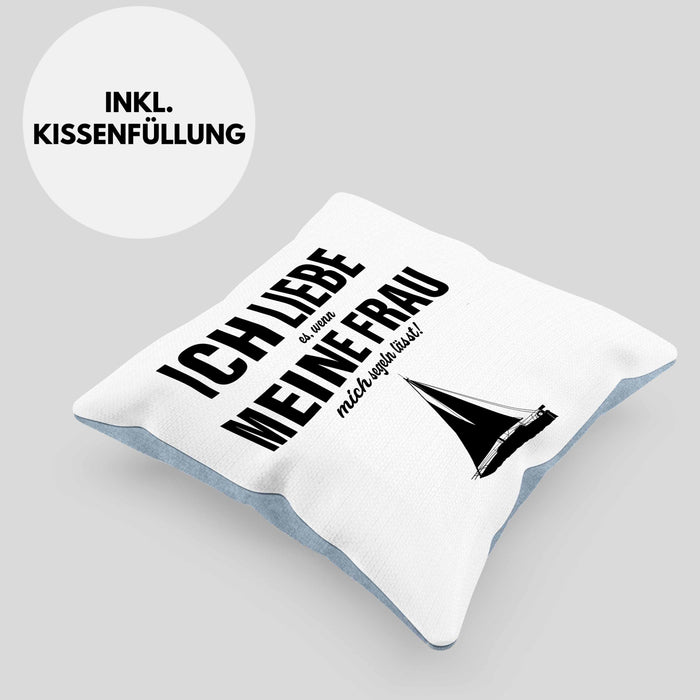 Kissen mit Füllung 40x40 für Segler Geschenke Männer Kissen mit Füllung 40x40 Geschenkideen Zubehör Gadgeds Segeln Lustig (Grau) Blau Trendation