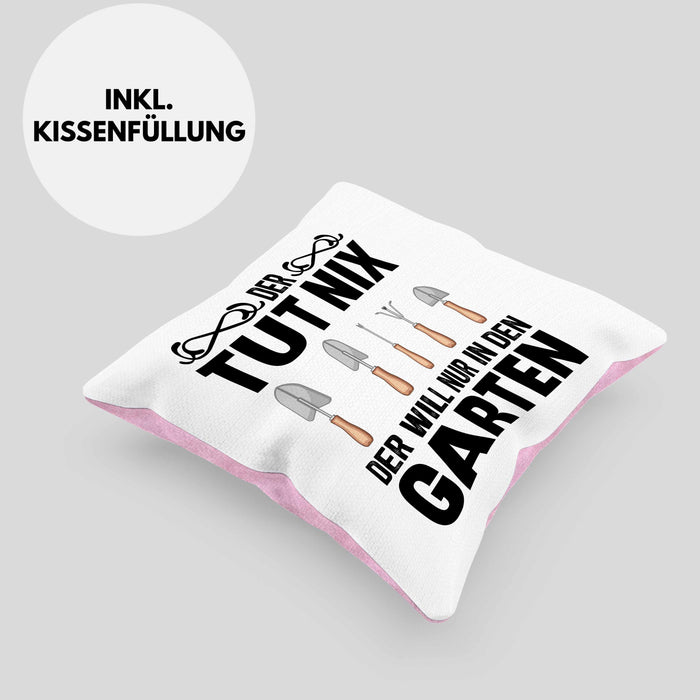 Der Tut Nix Gärtner Kissen mit Füllung 40x40 mit Spruch Garten Hobbygärtner Geschenk Lustig (Grau) Rosa Trendation