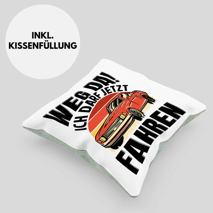 Führerschein Bestanden Geschenk Kissen mit Füllung 40x40 Führerscheinprüfung Bestanden Geschenkidee Weg Da Ich Darf Jetzt Fahren (Grau) Grün Trendation