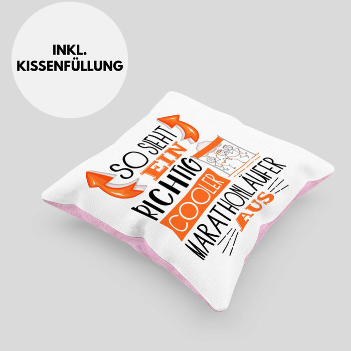 So Sieht Ein Richtig Cooler Marathonläufer Aus Geschenk Kissen mit Füllung 40x40 Lustiger Spruch Geschenkidee (Grau) Rosa Trendation