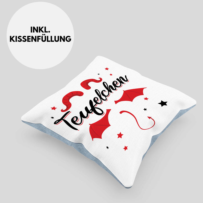Teufelchen Kissen mit Füllung 40x40 Geschenk für Frauen Teufel (Grau) Blau Trendation