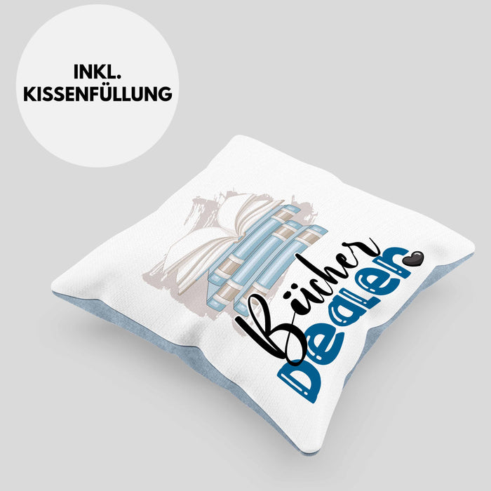 Bücher Dealer Kissen mit Füllung 40x40 Geschenk für Bücher-Verkäufer Bibliothek Geburtstag Spruch Geschenkidee Bester Bibliothek (Grau) Blau Trendation