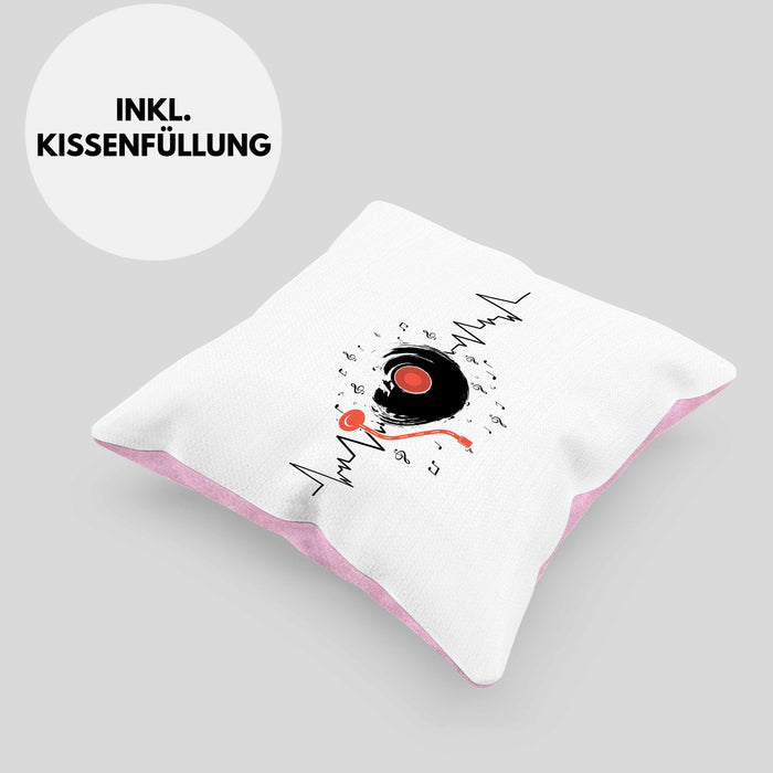 Schallplatte Geschenk Vinyl Herzschlag Vintage Retro Musik DJ Geschenk Kissen mit Füllung 40x40 (Grau) Rosa Trendation