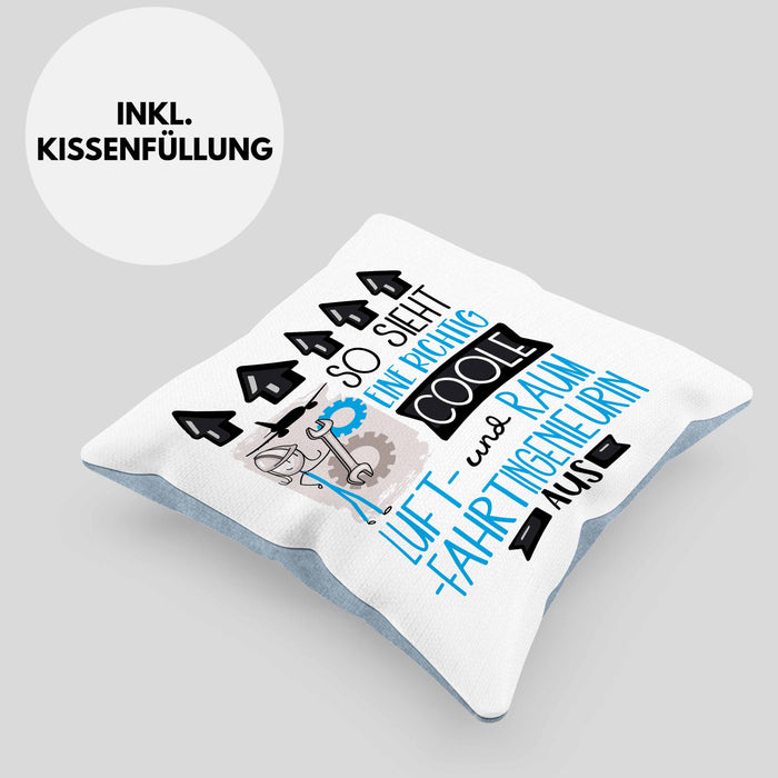 Luft- und Raumfahrtingenieurin Geschenk Kissen mit Füllung 40x40 Geschenkidee für Luft- und Raumfahrtingenieurin Geburtstag Weihnachten Spruch So Sieht Eine Richtig Coole Luft- und Raumfahrtingenieurin Aus (Grau) Blau Trendation