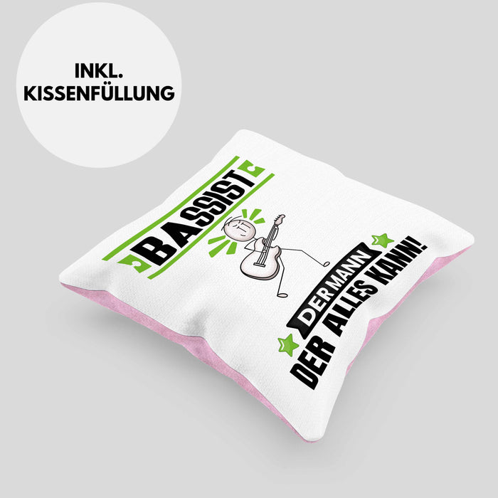 Bassist Kissen mit Füllung 40x40 Geschenk für Bassist Der Mann Der Alles Kann Geschenkidee zum Geburtstag (Grau) Rosa Trendation